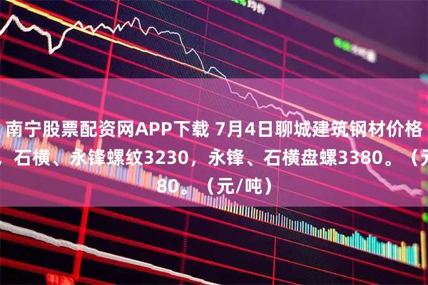 南宁股票配资网APP下载 7月4日聊城建筑钢材价格涨20，石横、永锋螺纹3230，永锋、石横盘螺3380。（元/吨）